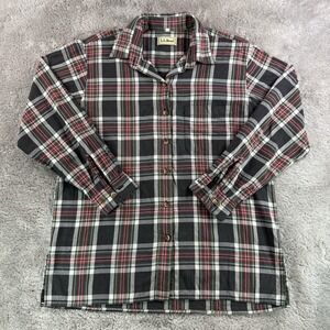 LL Bean Shirt Women's Medium Plaid Black Red Green Cotton Button Down Casual